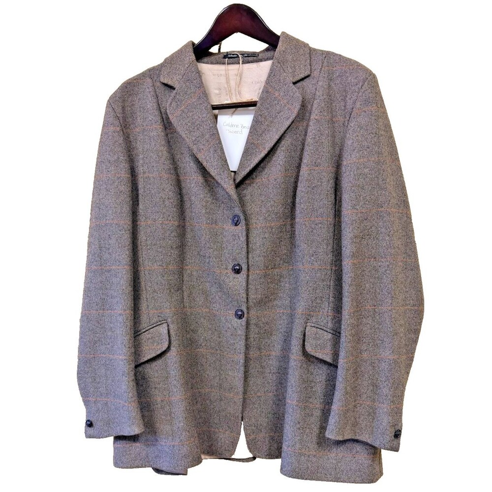 Caldene Tweed Jacket Equestrian Women's wool Brown with Tangerine Overcheck US14